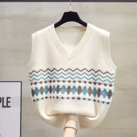 毛巾波浪v领针织马甲背心女2023春秋新款宽松外穿马夹毛衣坎肩潮图片