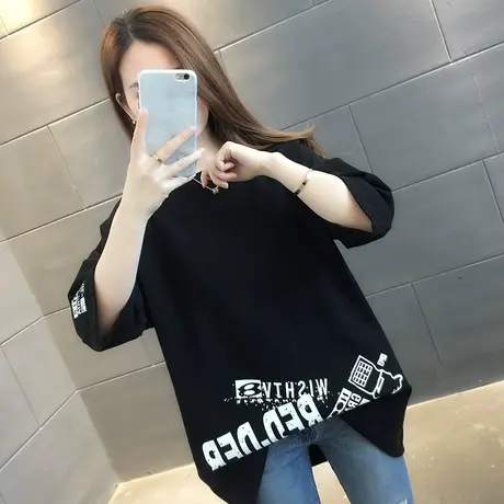 纯棉短袖T恤女装宽松2023年新款秋季洋气中长款设计感打底衫爆款商品大图