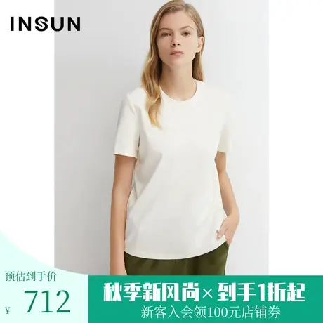 恩裳商场同款春季女装棉质舒适弹力宽松简约百搭白色T恤图片