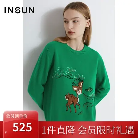 恩裳2022冬季经典羊毛提花复古童趣休闲小鹿毛织衫女图片