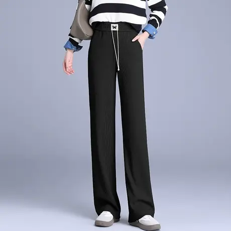 休闲阔腿裤女2023秋季新款松紧高腰垂感遮肉直筒裤时尚百搭拖地裤图片