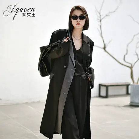 西装大衣女秋冬新款复古港味小众设计感双门襟拼接假两件长款西服图片