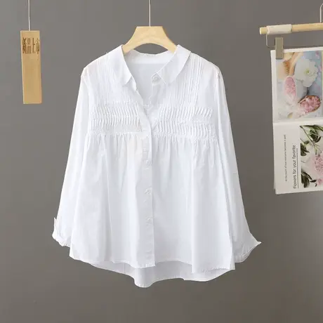 法式洋气白色衬衫女春秋长袖小个子穿搭气质简约短款衬衣百搭上衣商品大图