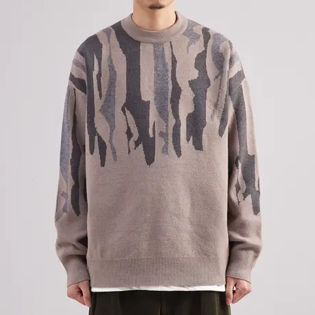 限量特价秋冬撞色扭花毛衣男2022冬季新款潮微宽松休闲针织衫毛衫图片