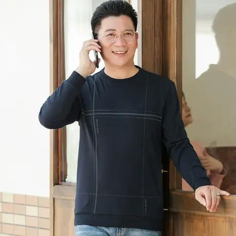 爸爸春秋上衣中年男士长袖t恤厚款老年人爷爷装打底汗衫内搭衣服商品大图