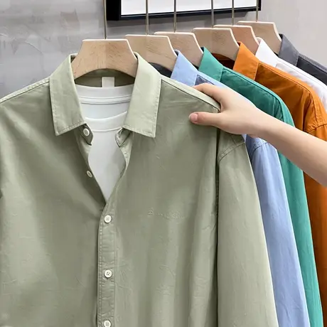 男士衬衣长袖秋装上衣服宽松商务休闲薄款纯棉衬衫男春秋2023新款商品大图