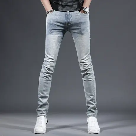 2023春季新款美式牛仔裤男款修身直筒浅色薄款弹力百搭男士牛仔裤商品大图