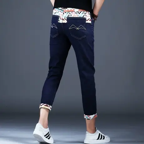 秋季九分牛仔裤男款修身小脚潮牌潮流裤子男2023绣花男裤弹力百搭商品大图