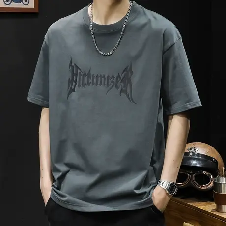 圆领印花短袖t恤男宽松潮牌大码男装夏季2023新款男士纯棉胖子夏商品大图