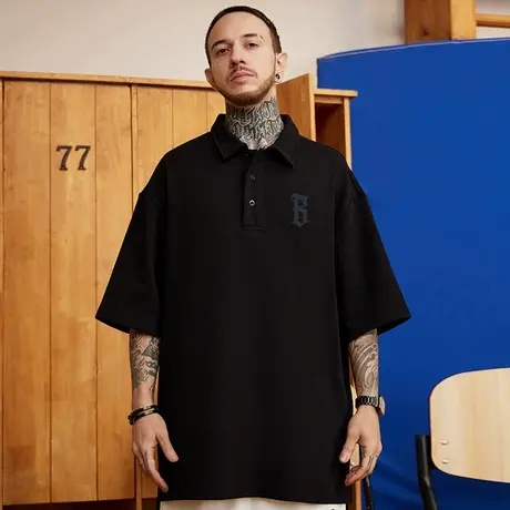 重磅polo衫t恤胖子男ins短袖潮牌宽松纯棉夏季加肥加大码男装半袖图片