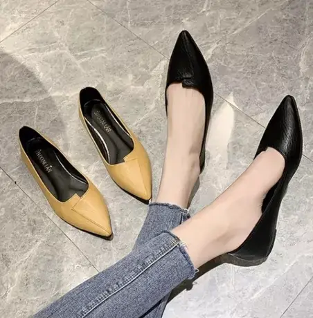 平底单鞋女2023春季新款豆豆鞋时尚尖头软底浅口百搭黑色低跟瓢鞋商品大图