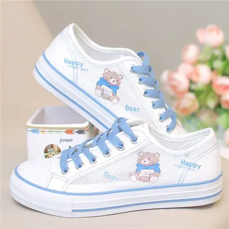 夏季网鞋女2023新款初中学生时尚运动板鞋平底镂空薄款系带帆布鞋图片