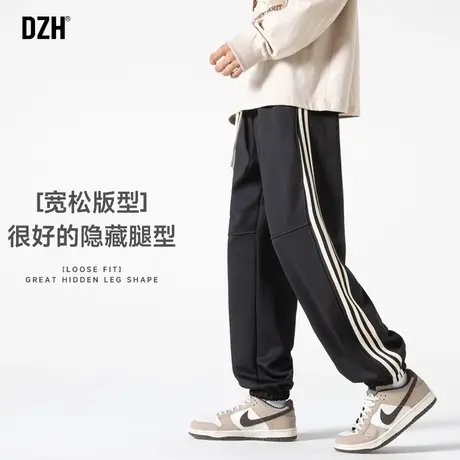 男士黑色运动裤男春秋款三条杠裤子美式高街休闲裤束脚裤新款卫裤图片