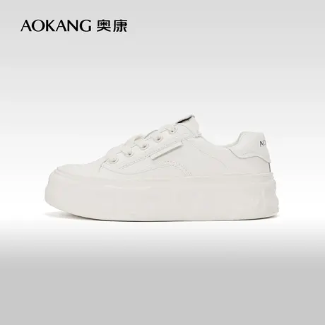 奥康女鞋春秋季百搭运动休闲板鞋面包鞋厚底舒适潮流小白鞋图片