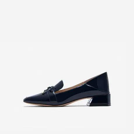 Nine West/玖熙2023年春夏新款乐福鞋女方头牛漆皮中跟粗跟单鞋女图片