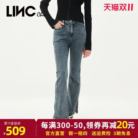 LINC金羽杰牛仔裤女2023年秋季新款复古中高腰女士直筒裤微喇长裤商品大图