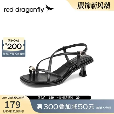 红蜻蜓细跟凉鞋2023年夏季新款女夹趾绑带时尚女士高跟鞋沙滩凉鞋图片