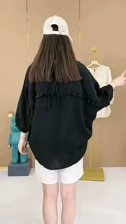 设计感木耳边衬衫女2023年新款韩版时尚系带洋气百搭气质显瘦小衫商品大图