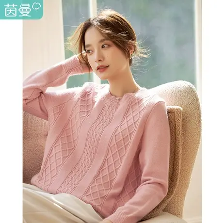 茵曼气质针织毛衣女2023年冬季新款休闲圆领套头宽松显瘦长袖上衣图片