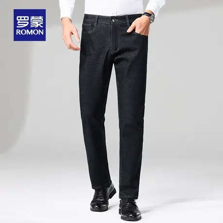罗蒙牛仔裤男士2023春秋新款宽松直筒弹力黑色休闲加绒加厚长裤子图片