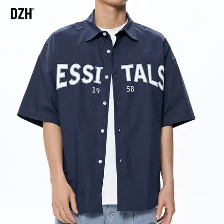 男士纯棉短袖衬衫男美式潮牌夏季半袖衬衣宽松百搭男装2023年新款商品大图