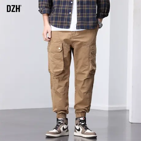 男士卡其色工装裤男束脚宽松裤子男生秋季休闲裤潮牌潮流百搭长裤商品大图