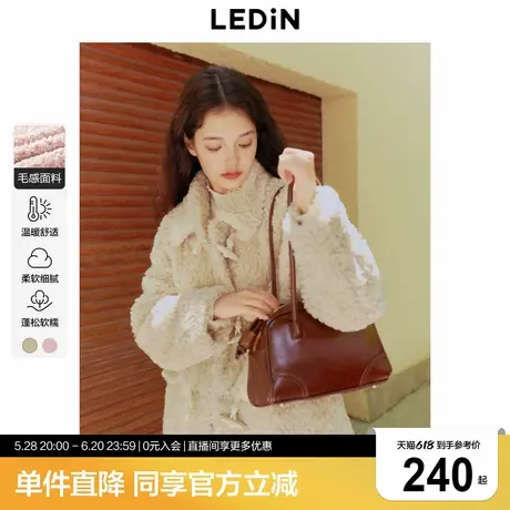 乐町韩系少女甜美仿羊羔毛茸外套女冬季新款牛角扣设计毛绒绒上衣商品大图