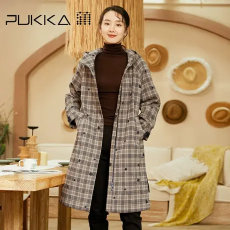 蒲PUKKA 女装格纹棉衣2022冬装新款设计感中长款棉服女商场同款图片