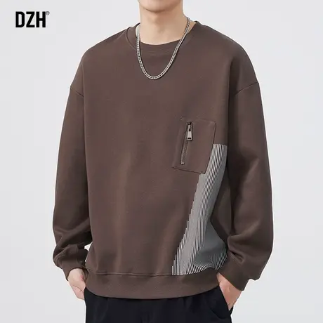 男士咖啡色圆领卫衣男春秋款痞帅高级感上衣休闲外套2025新款男装图片