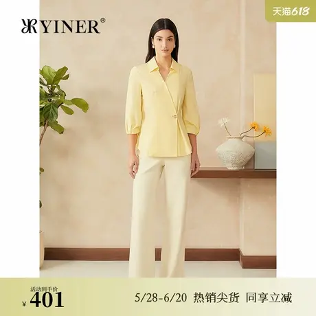 YINER音儿专选2025春季新款法式斜门襟微收腰衬衫海鸥领轻上衣图片