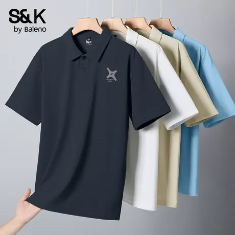 班尼路S&K系列华夫格polo衫男短袖夏季藏青轻商务少年感翻领T恤A图片