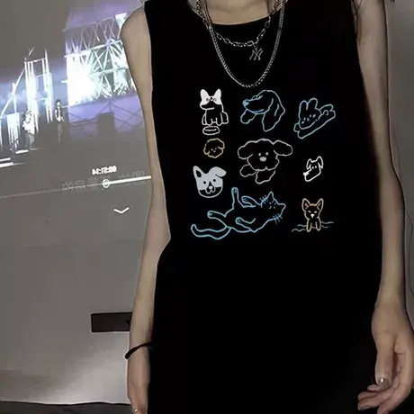 纯棉辣妹吊带坎肩背心无袖t恤女2025夏季外穿慵懒风宽松挂脖上衣图片