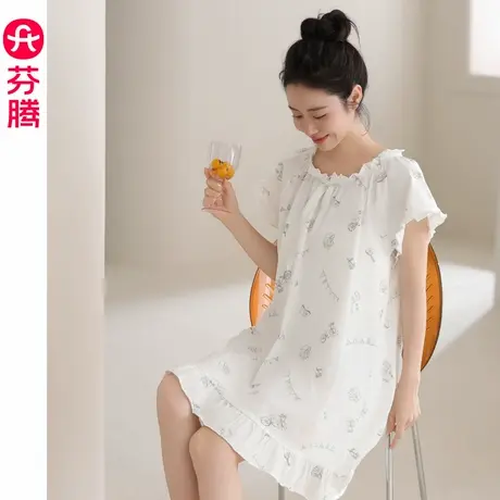 芬腾睡裙女士纯棉2025新款夏季薄款短袖睡衣裙子公主风性感连衣裙商品大图