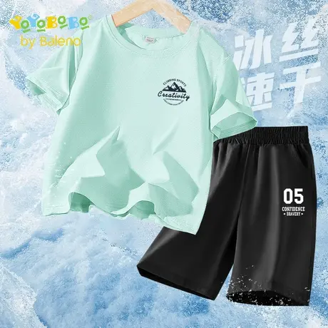 班尼路童装YBB系列男童套装夏季新款男大童冰丝短袖短裤儿童衣服图片