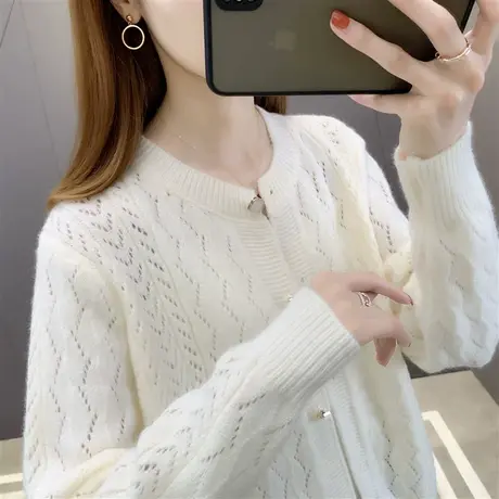 早春薄款清新毛衣开衫女宽松春秋外搭韩版慵懒风针织衫短外套上衣图片