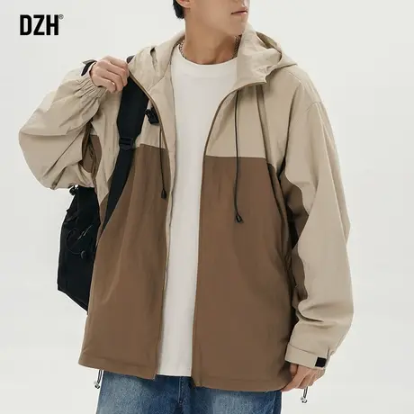 男士拼接外套男春秋潮高级感痞帅男装2023新款连帽冲锋衣男款夹克商品大图