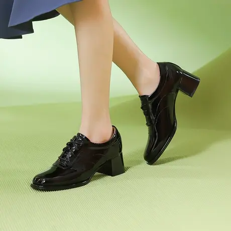 哈森春季新款粗跟单鞋女短靴牛皮革舒适通勤踝靴女HS247108商品大图
