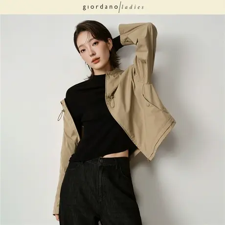 GL2025秋冬新款防风外套女小个子宽松短款连帽休闲夹克女02375525商品大图