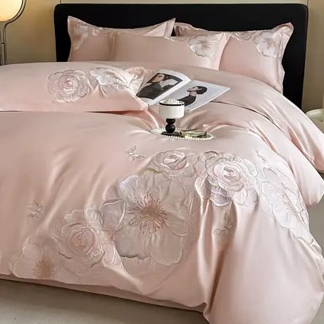 恒源祥全棉绣花四件套轻奢纯棉床单被套100%全棉四季通用床上用品商品大图