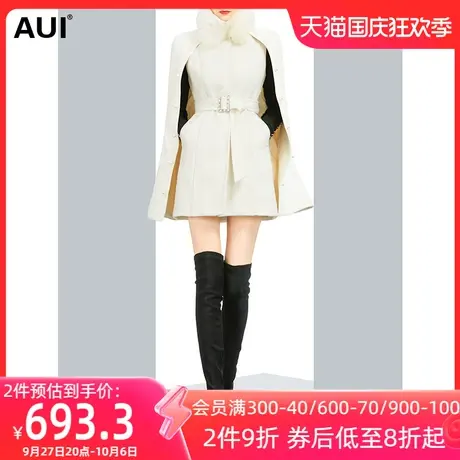 欧洲站斗篷披风毛呢外套女冬2023新款气质可拆卸狐狸毛领呢子大衣商品大图