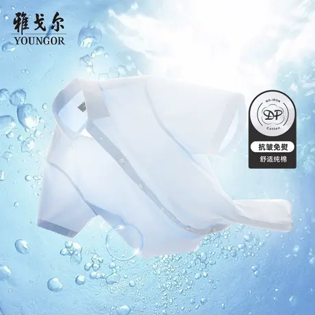 雅戈尔奥莱 男装条纹DP免烫新款商务120支纯棉短袖衬衫商品大图