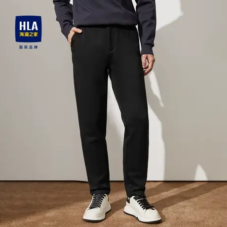 HLA/海澜之家半松紧腰休闲裤2023秋冬新款内里加绒加厚锥形裤子男商品大图