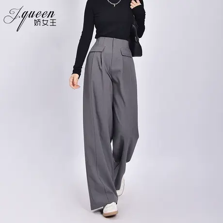 阔腿裤女秋季新款宽松百搭通勤高腰垂感直筒拖地休闲灰色西装裤子商品大图