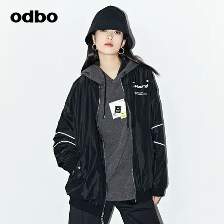 odbo 情侣款双面穿格纹棒球服外套女2022新款秋冬小众潮流时尚男商品大图