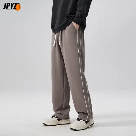 男生秋冬长裤直筒宽松潮牌阔腿裤抽绳小脚束脚男士运动休闲百搭裤商品大图