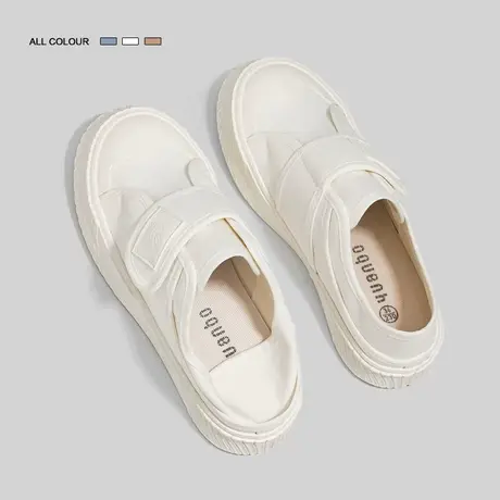 2023年春夏季新款魔术贴小白鞋半拖两穿踩脚帆布鞋女一脚蹬懒人鞋商品大图