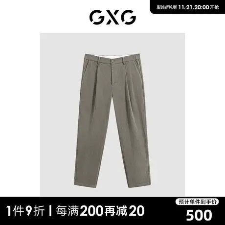 GXG男装 商场同款灰绿灯芯绒锥形九分裤 23年冬季新品GEX10229514商品大图