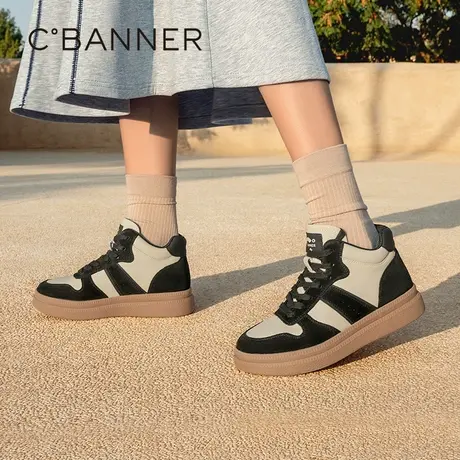 千百度高帮德训鞋气质春秋休闲女鞋复古厚底内增高运动鞋板鞋百搭商品大图