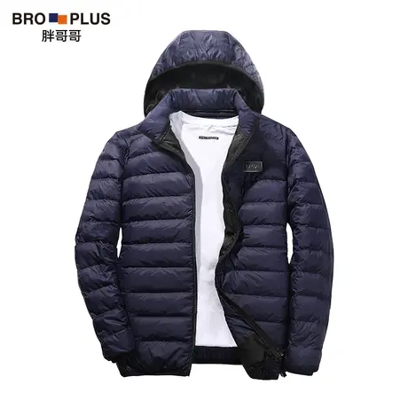 胖哥哥短款羽绒服男加肥加大码白鸭绒宽松轻薄保暖连帽潮胖子外套商品大图