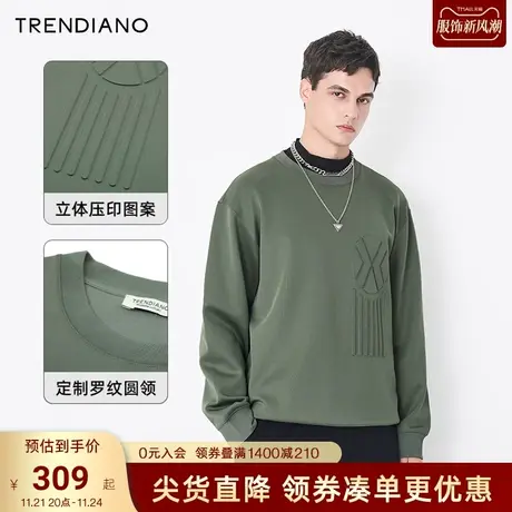TRENDIANO官方潮牌春秋新款青年圆领休闲卫衣男时尚潮流长袖上衣商品大图